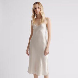 Quince 100% Washable Silk Slip Dress XS Champagne